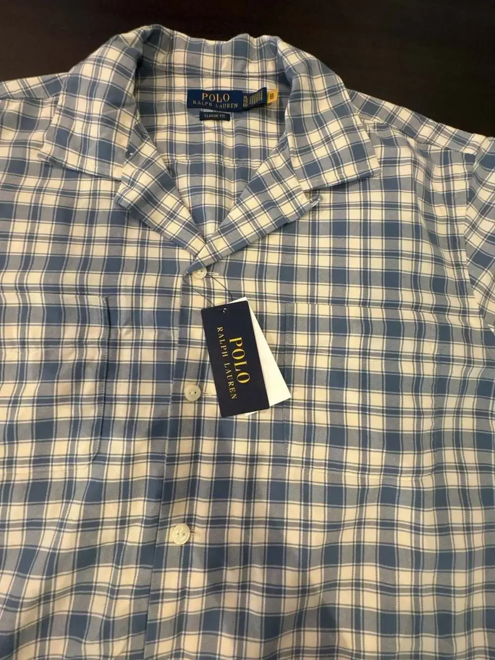 Polo Ralph Lauren Classic Fit Plaid Oxford Camp Work Shirt Blue Cream Size XL Ne